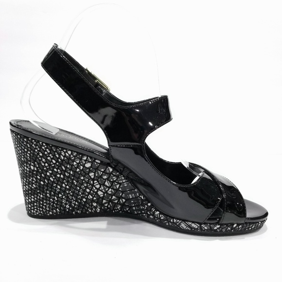 Calvin Klein Patent Open Toe Strap Wedge Sz 9.5 - Picture 5 of 7